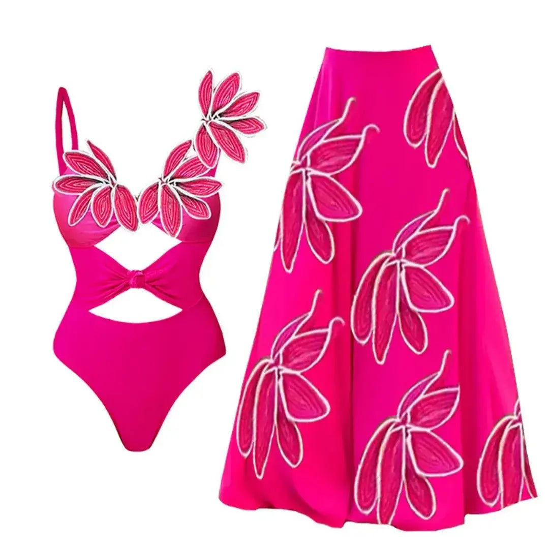 Elegance Summer Petals Swimsuit and Skirt