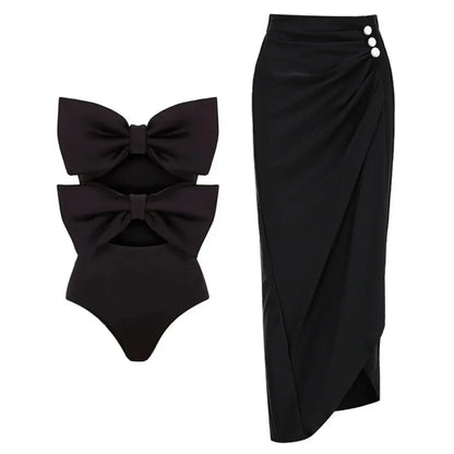 Elegance All Black Swimsuit and Skirt